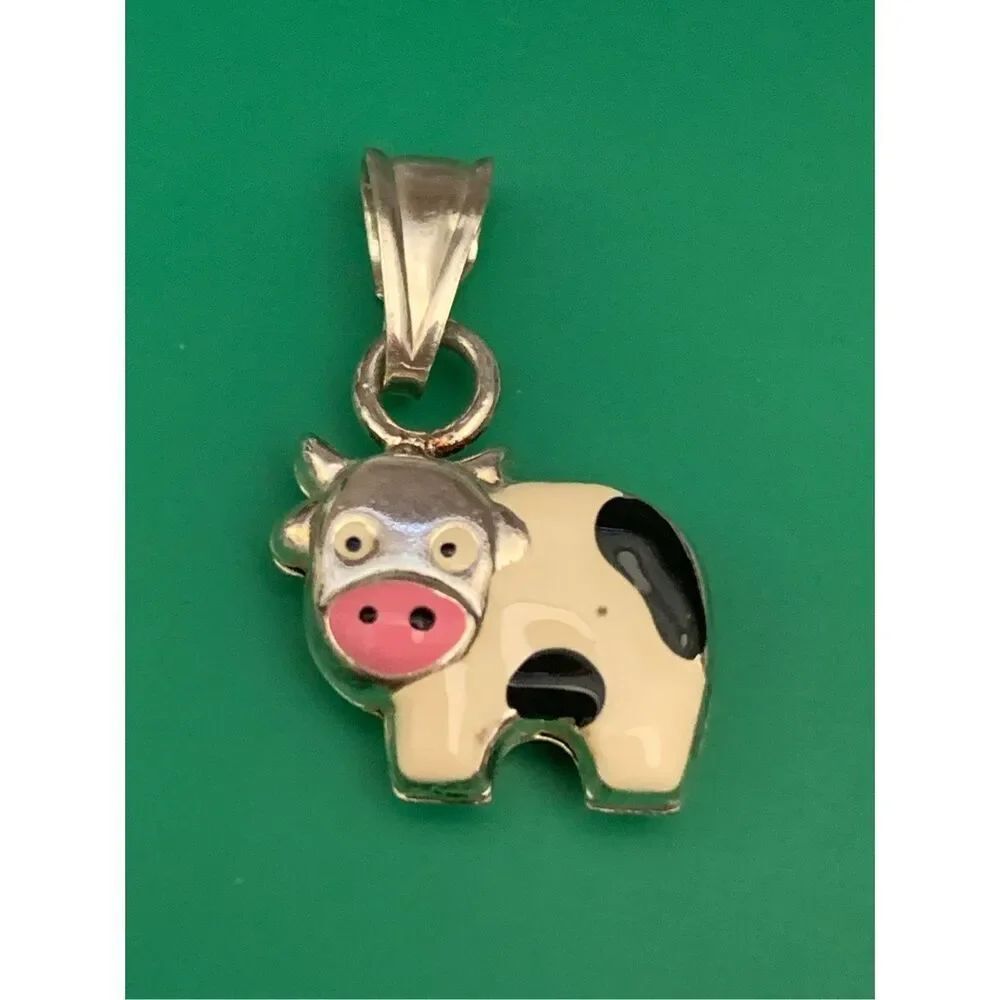 .925 Black White Cow Vintage Sterling Silver Jewelry Charm #farm